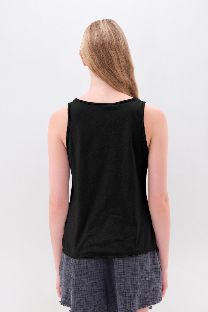 Tank Top with V Neckline Black