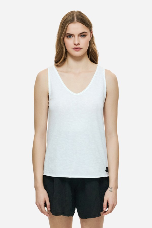 Tank Top with V Neckline White