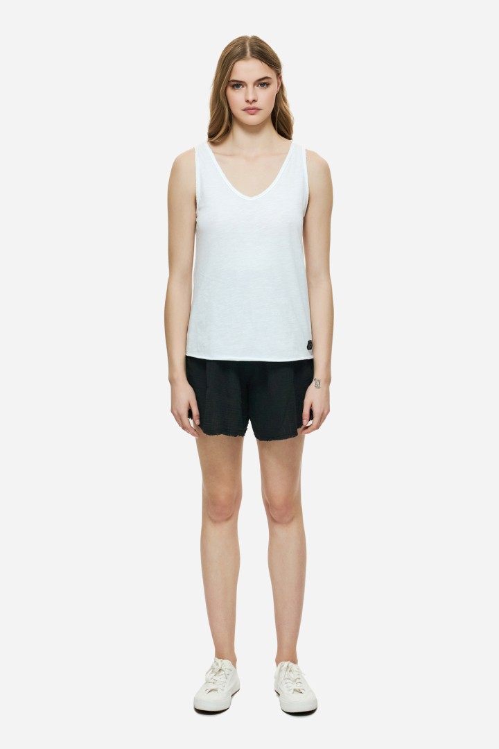 Tank Top with V Neckline White