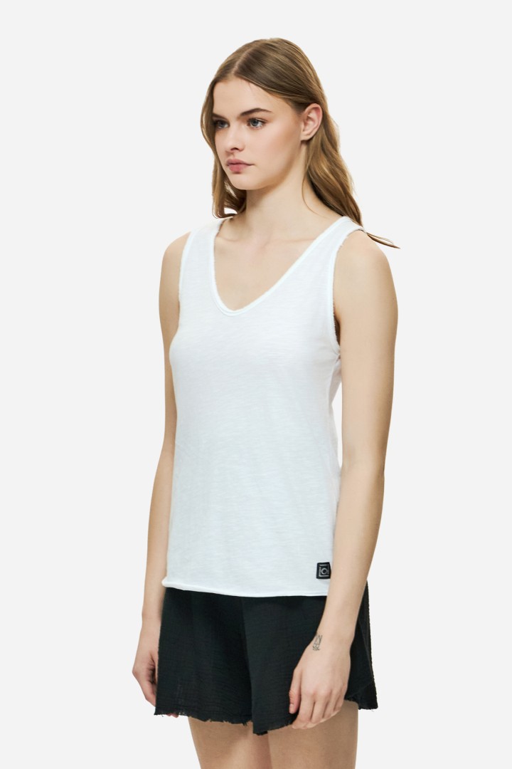 Tank Top with V Neckline White