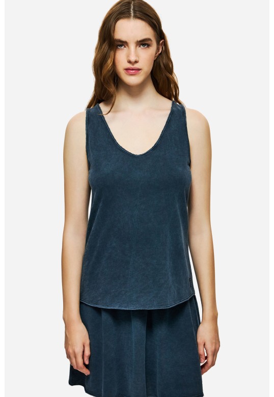 Tank Top with V Neckline Vintage Blue