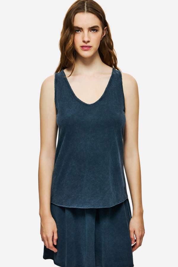 Tank Top with V Neckline Vintage Blue