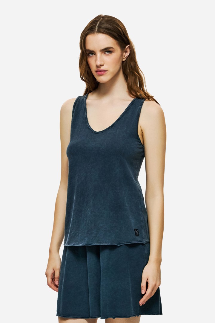 Tank Top with V Neckline Vintage Blue