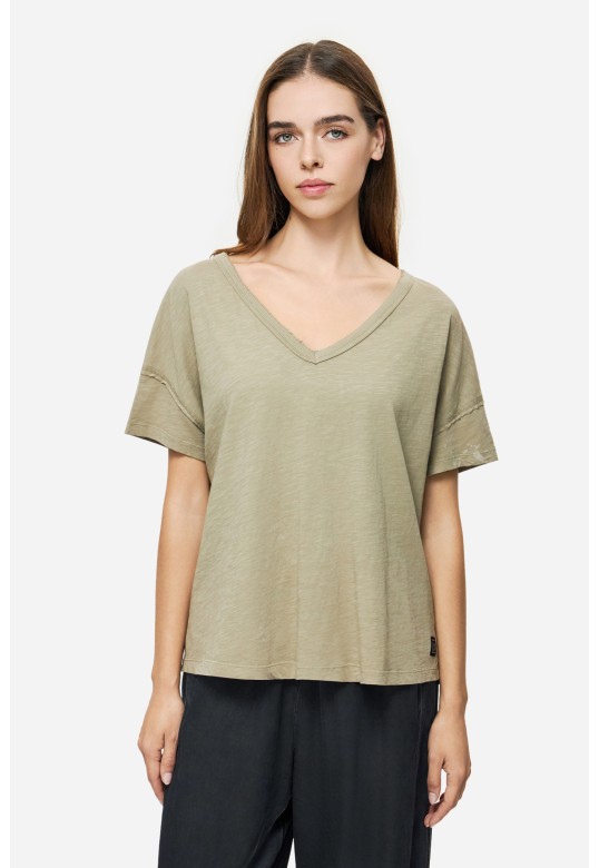 Oversized T-Shirt With V Neckline Taupe