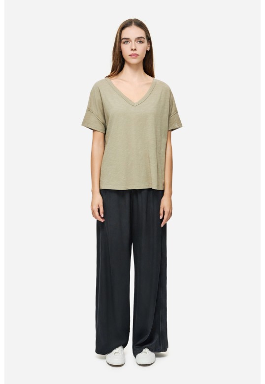 Oversized T-Shirt With V Neckline Taupe