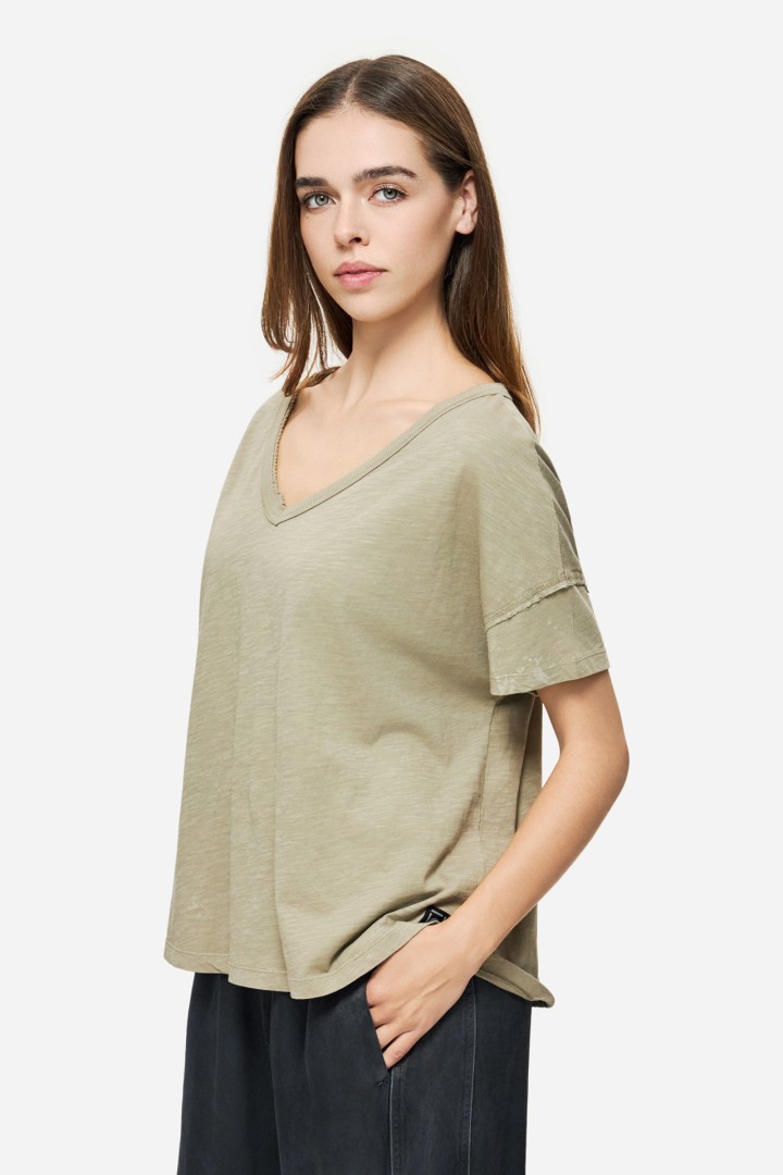 Oversized T-Shirt With V Neckline Taupe