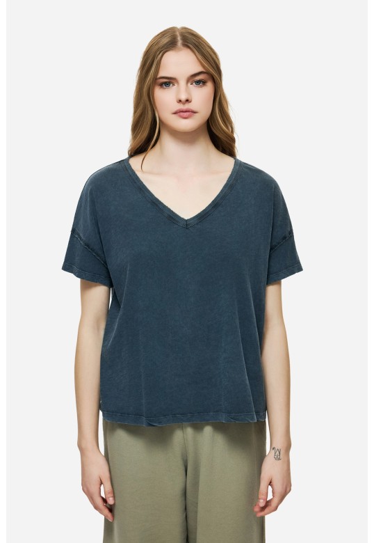 Oversized T-Shirt With V Neckline Vintage Blue
