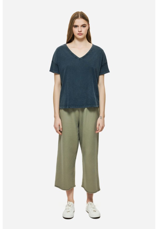 Oversized T-Shirt With V Neckline Vintage Blue