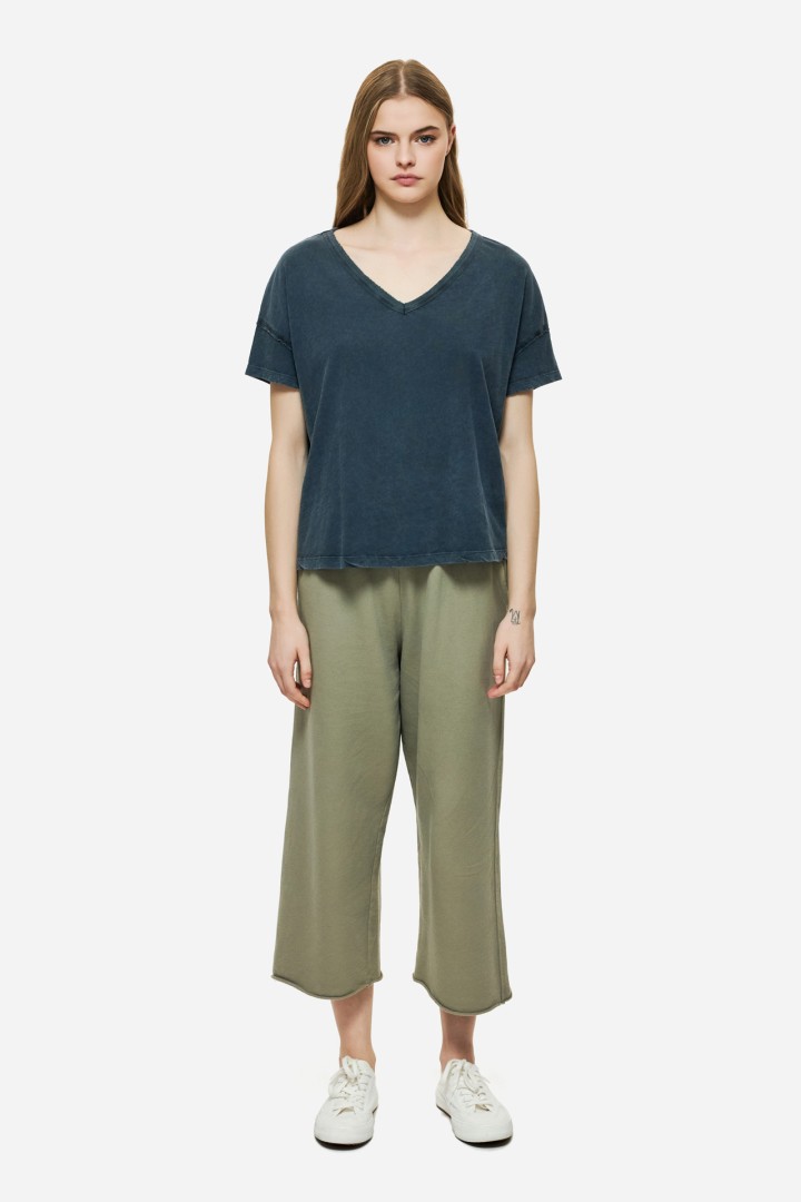 Oversized T-Shirt With V Neckline Vintage Blue