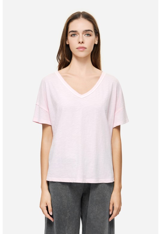 Oversized T-Shirt With V Neckline Bubblegum