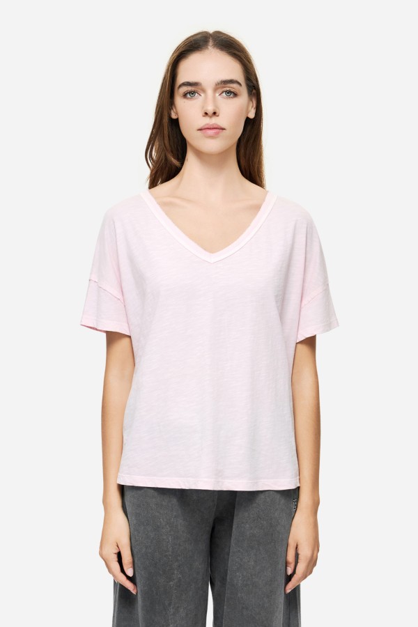 Oversized T-Shirt With V Neckline Bubblegum