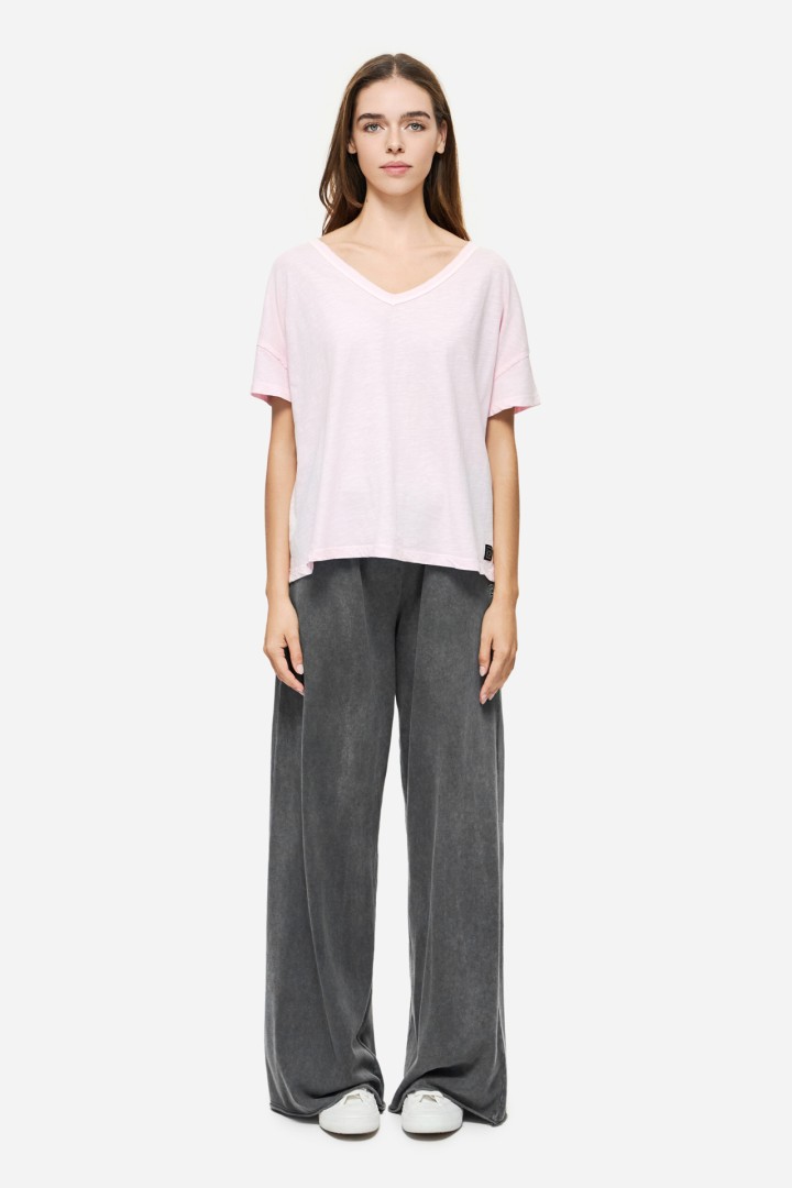 Oversized T-Shirt With V Neckline Bubblegum
