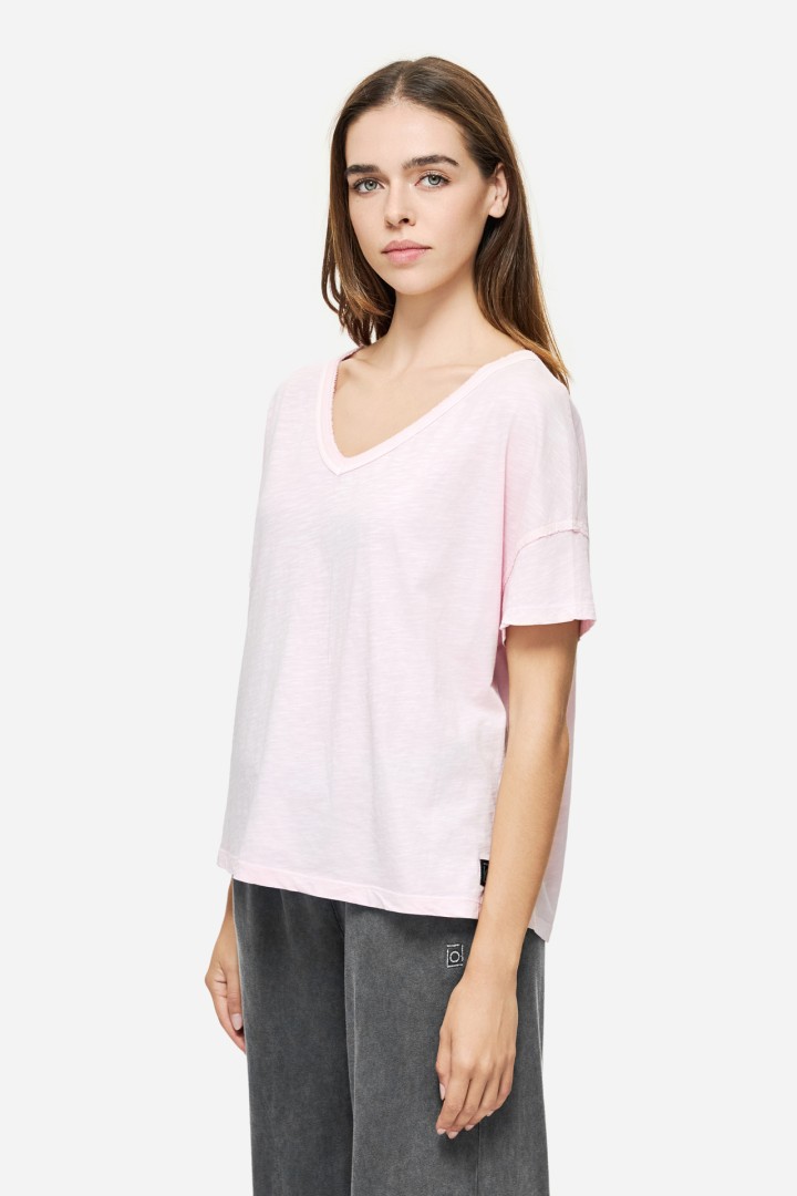 Oversized T-Shirt With V Neckline Bubblegum