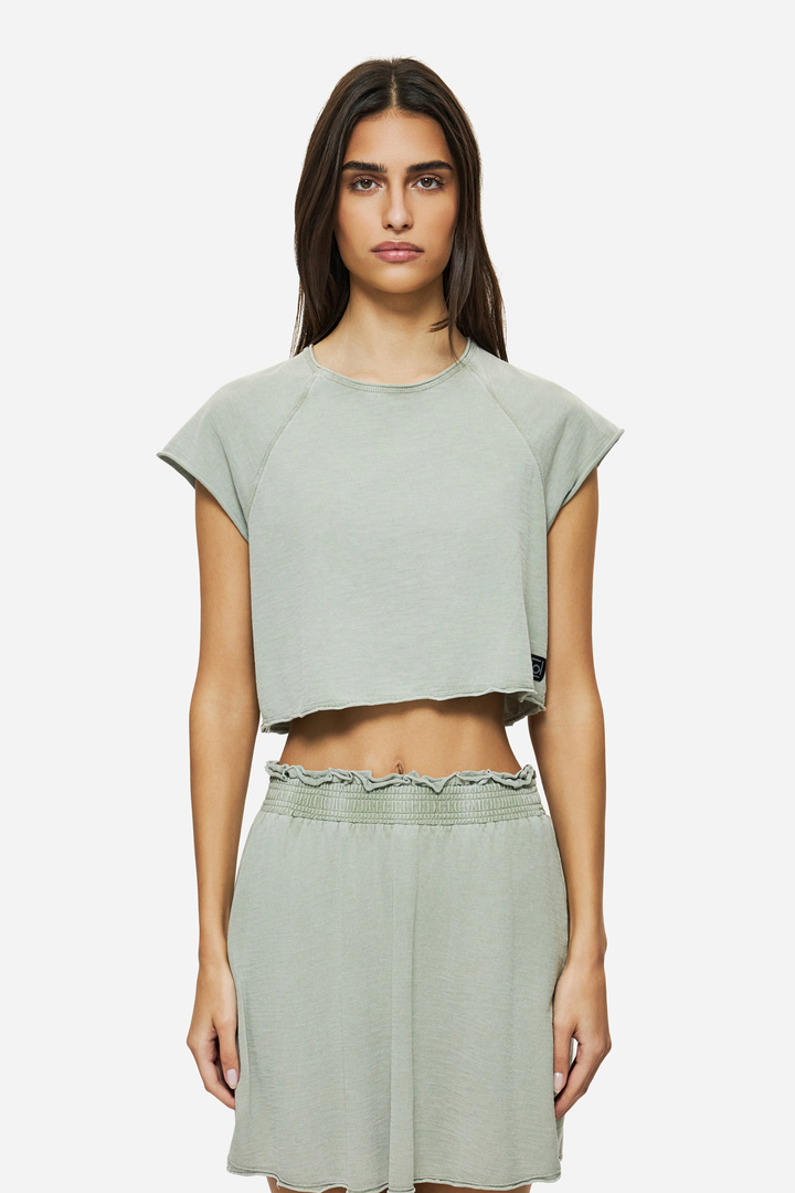 CROPPED SLUB T-SHIRT VINTAGE GREIGE