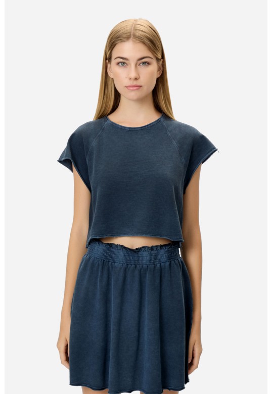 CROPPED SLUB T-SHIRT VINTAGE BLUE