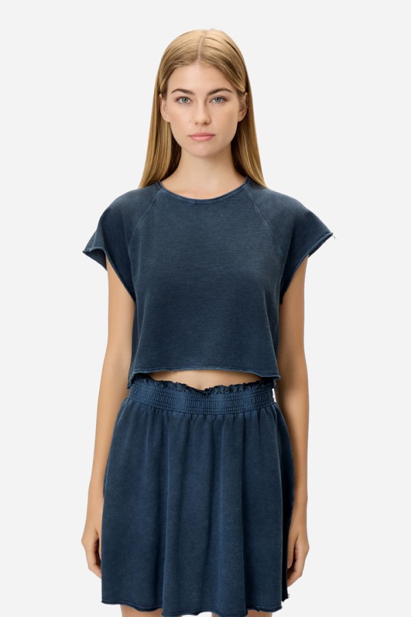 CROPPED SLUB T-SHIRT VINTAGE BLUE