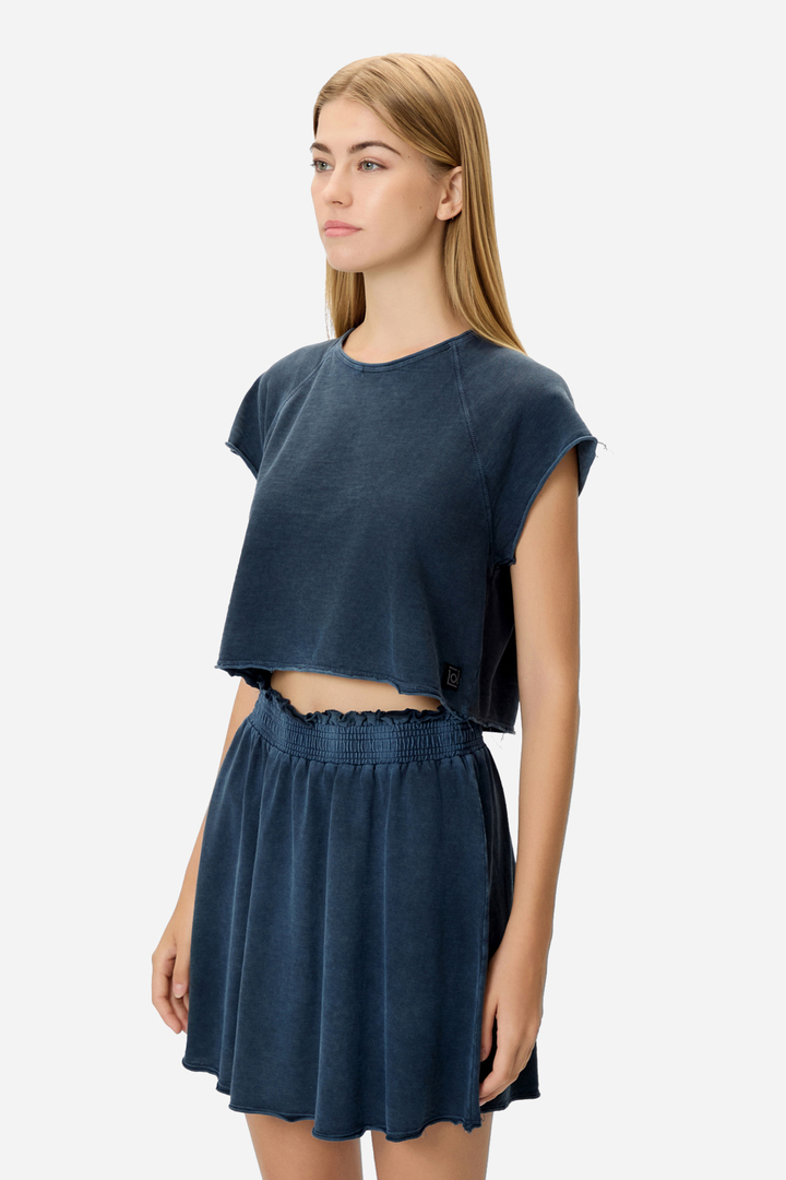 CROPPED SLUB T-SHIRT VINTAGE BLUE