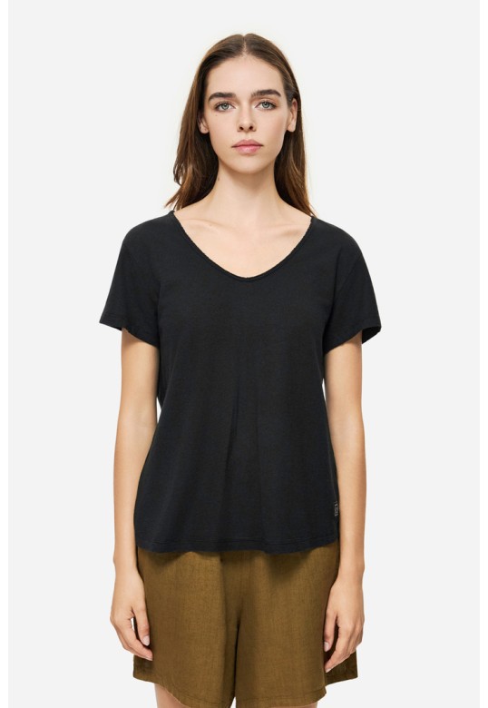 V-NECK LINEN BLEND T-SHIRT BLACK