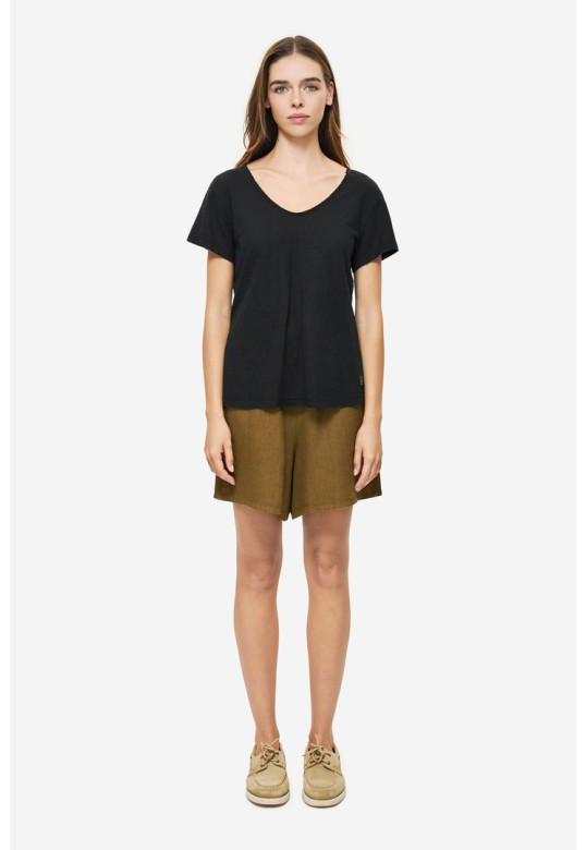 V-NECK LINEN BLEND T-SHIRT BLACK