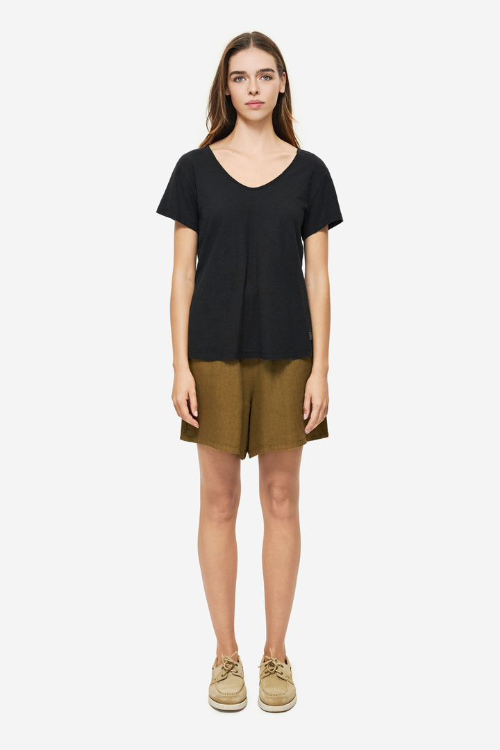 V-NECK LINEN BLEND T-SHIRT BLACK