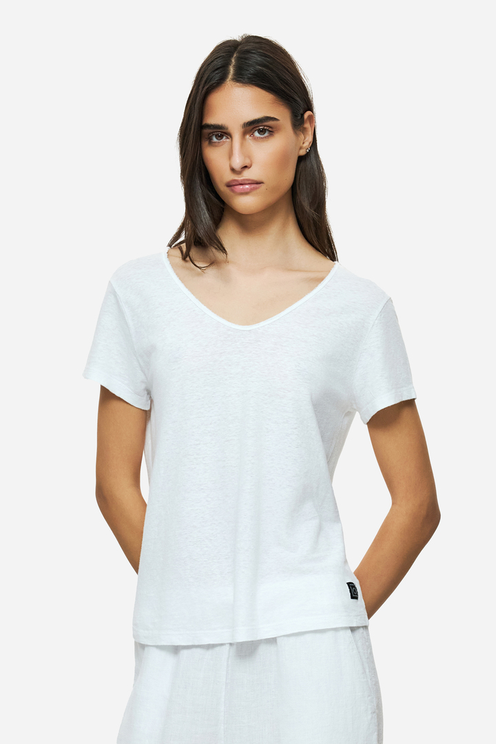 V-NECK LINEN BLEND T-SHIRT WHITE