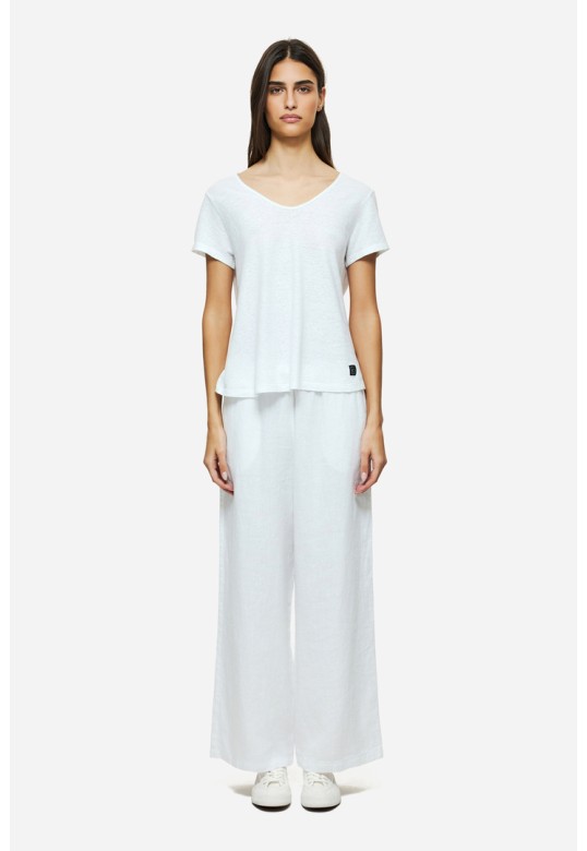 V-NECK LINEN BLEND T-SHIRT WHITE