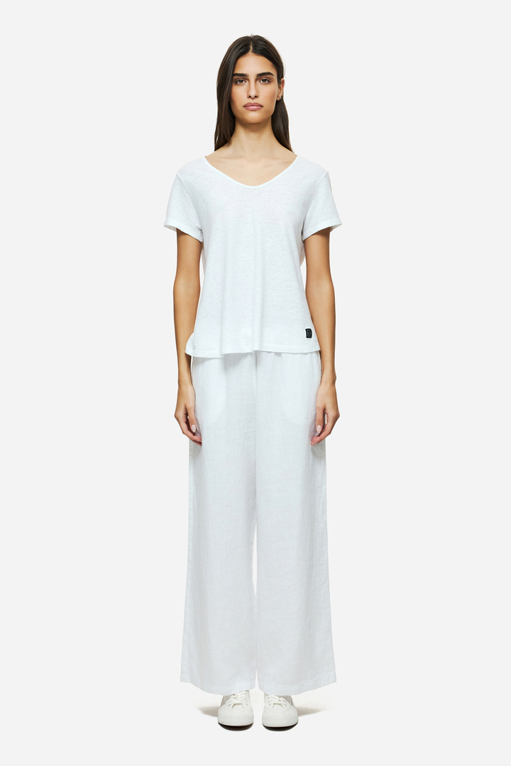 V-NECK LINEN BLEND T-SHIRT WHITE