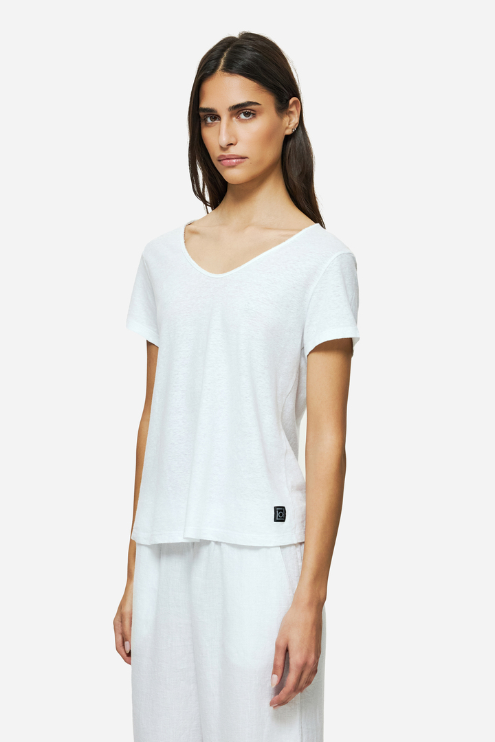 V-NECK LINEN BLEND T-SHIRT WHITE