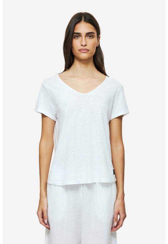 V-NECK LINEN BLEND T-SHIRT WHITE
