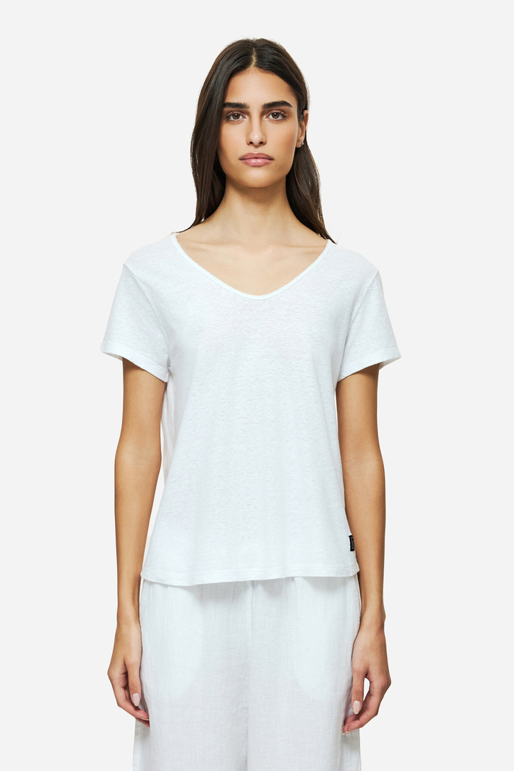V-NECK LINEN BLEND T-SHIRT WHITE