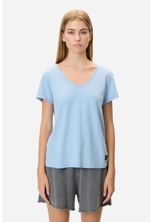 V-NECK LINEN BLEND T-SHIRT VINTAGE SKY
