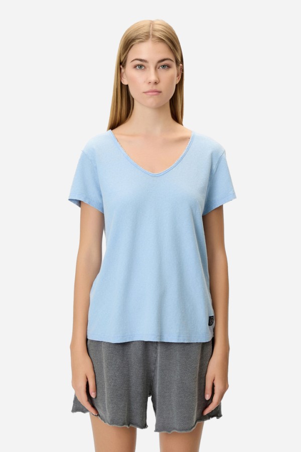 V-NECK LINEN BLEND T-SHIRT VINTAGE SKY