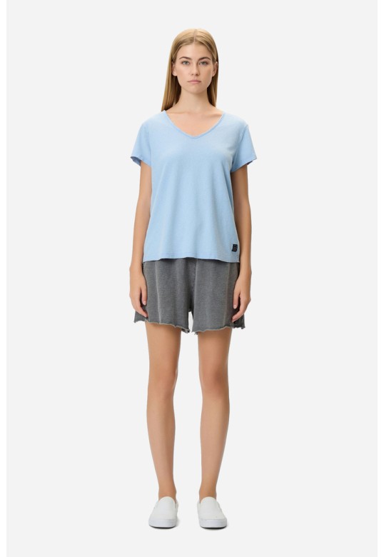 V-NECK LINEN BLEND T-SHIRT VINTAGE SKY