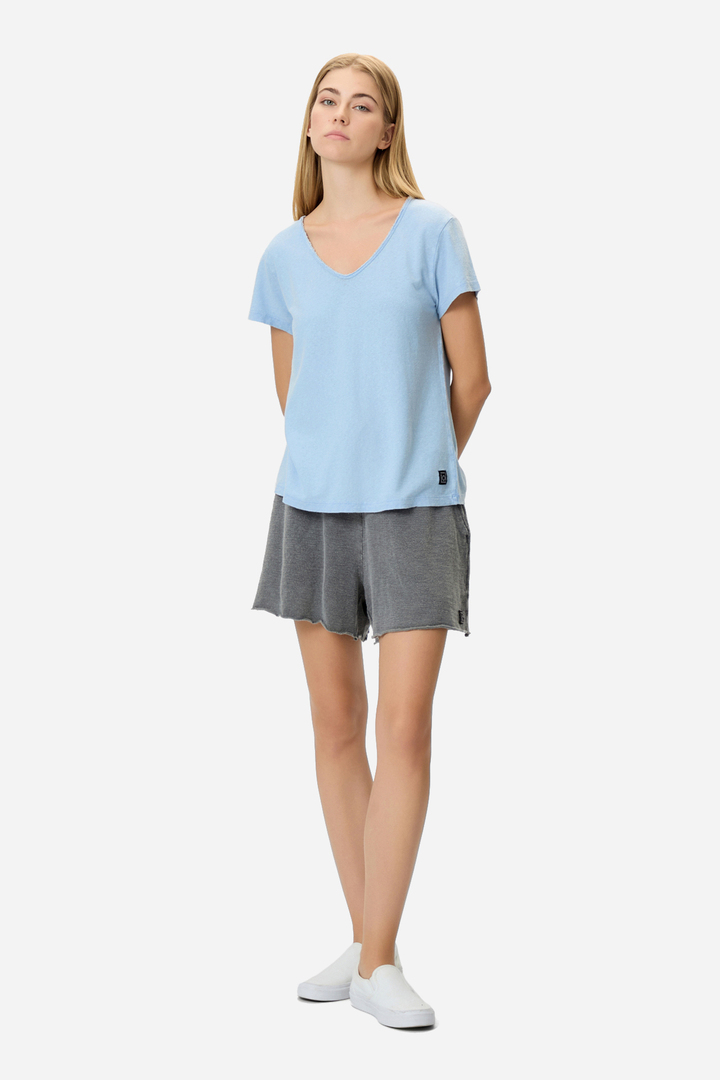 V-NECK LINEN BLEND T-SHIRT VINTAGE SKY
