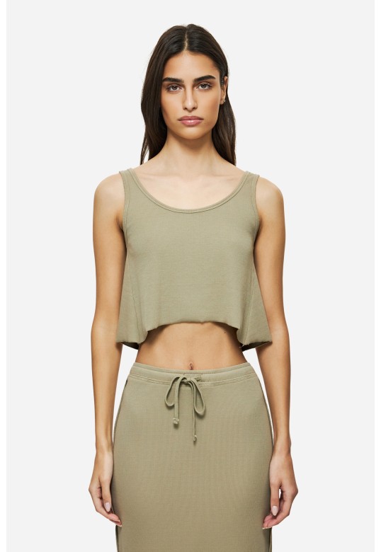 CROPPED TANK TOP WITH RAW EDGES TAUPE