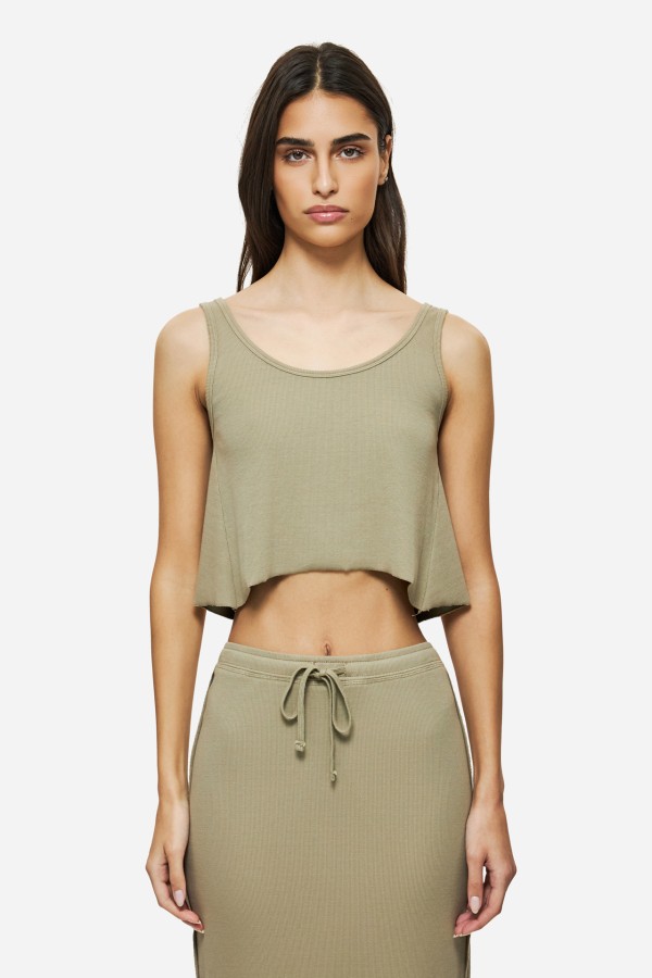 CROPPED TANK TOP WITH RAW EDGES TAUPE