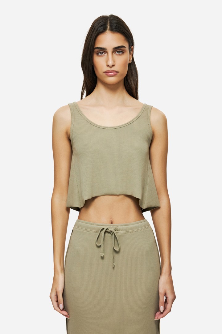 CROPPED TANK TOP WITH RAW EDGES TAUPE