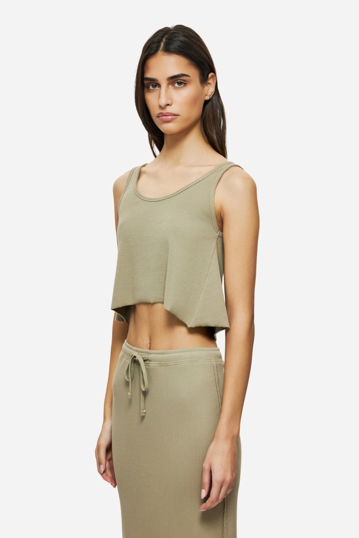 CROPPED TANK TOP WITH RAW EDGES TAUPE