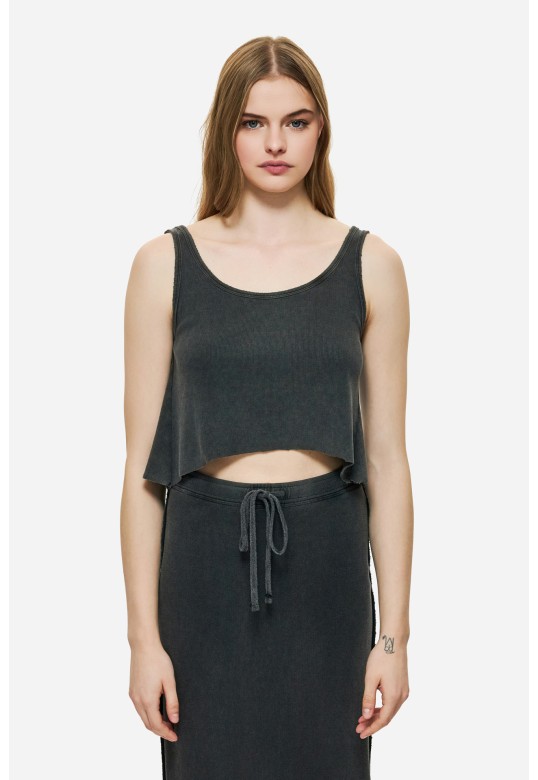 CROPPED TANK TOP WITH RAW EDGES VINTAGE BLACK