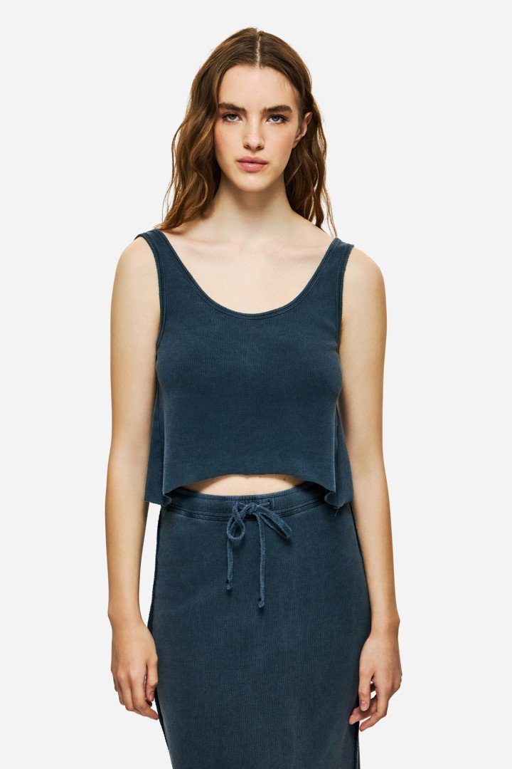 CROPPED TANK TOP WITH RAW EDGES VINTAGE BLUE