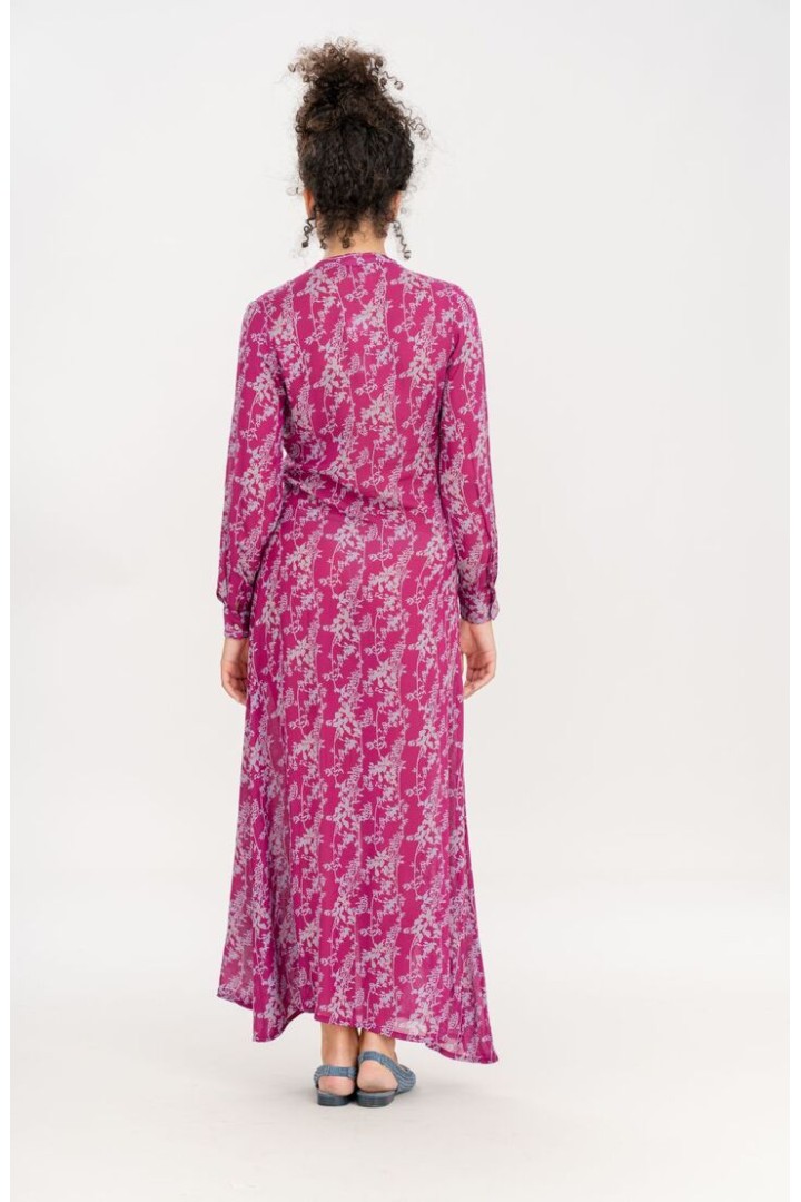 Long fuchsia floral print chemisier dress