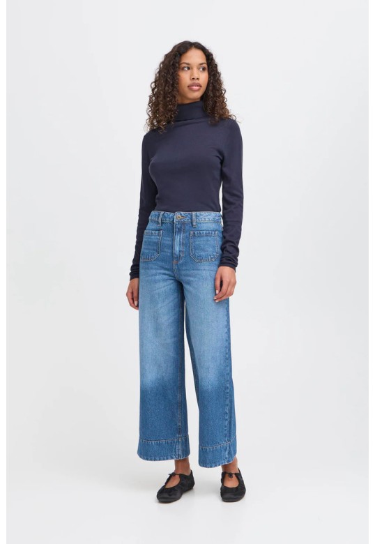 IHPAMALA WIDE-LEG CROPPED DENIM DARK BLUE