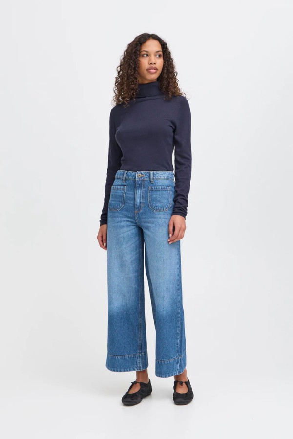IHPAMALA WIDE-LEG CROPPED DENIM DARK BLUE
