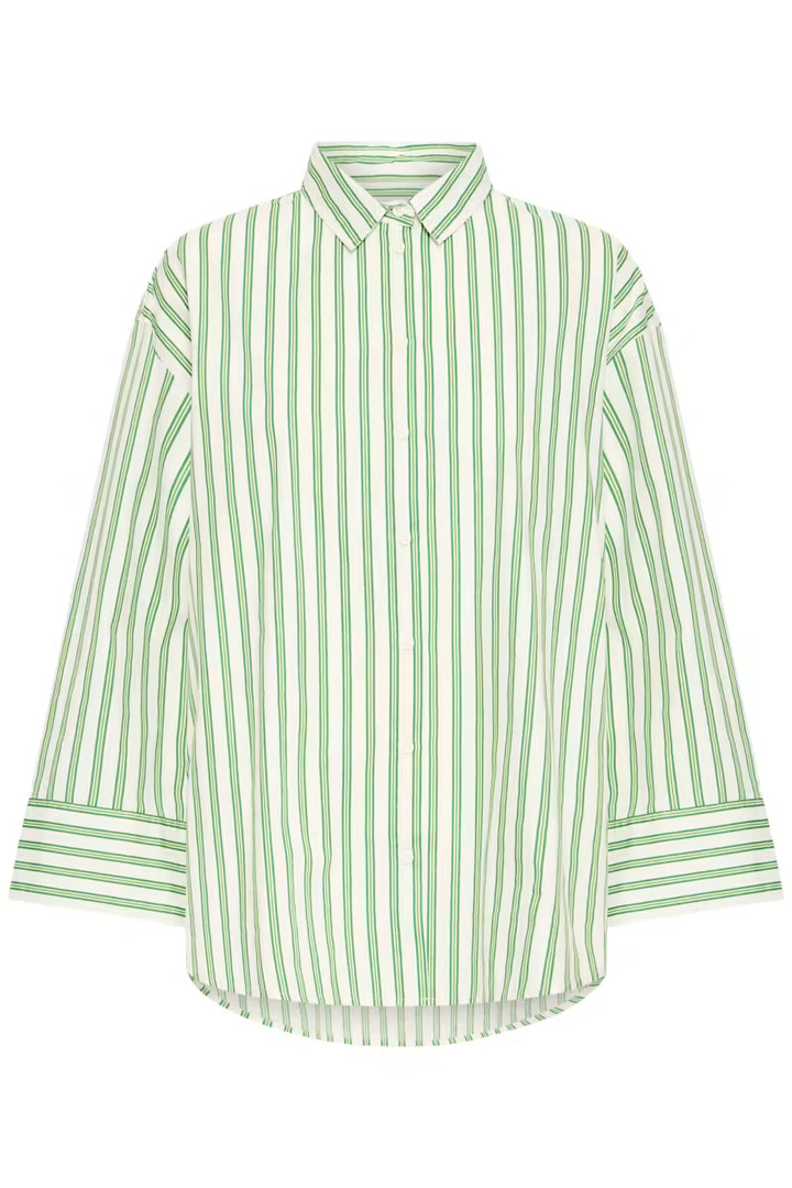 IHGILU Shirt Green & White Stripes