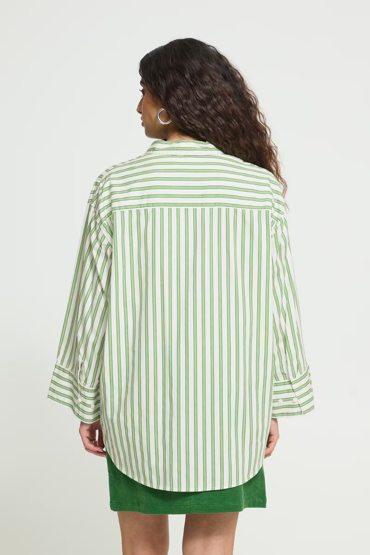 IHGILU Shirt Green & White Stripes