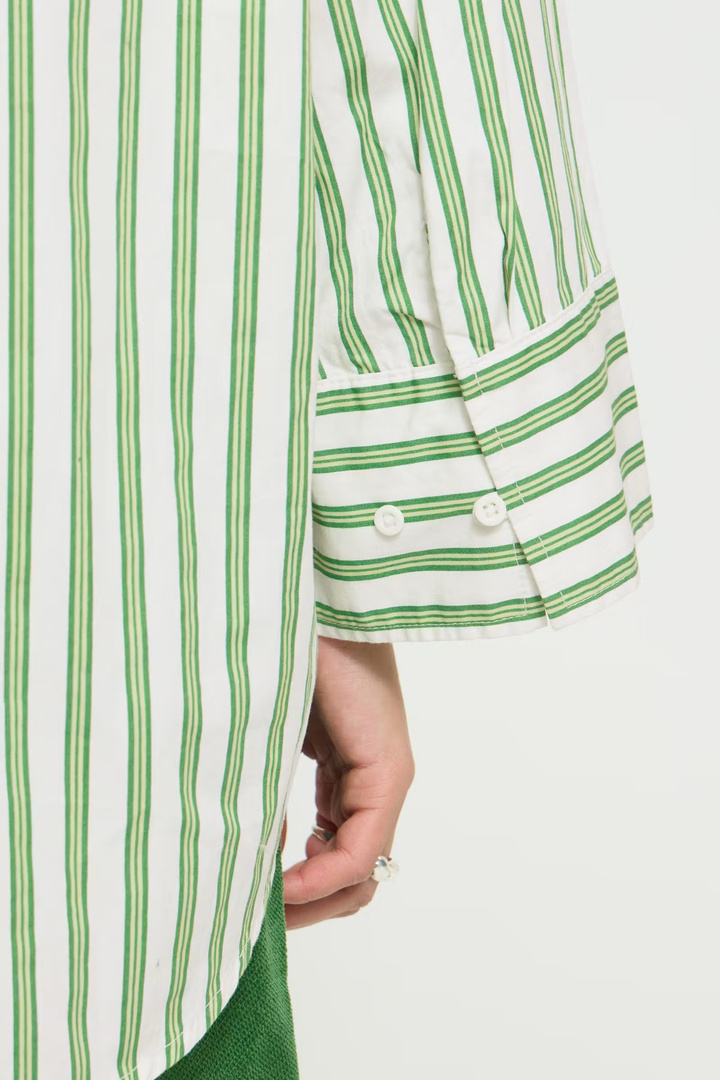 IHGILU Shirt Green & White Stripes