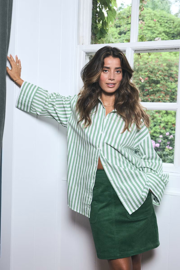 IHGILU Shirt Green & White Stripes