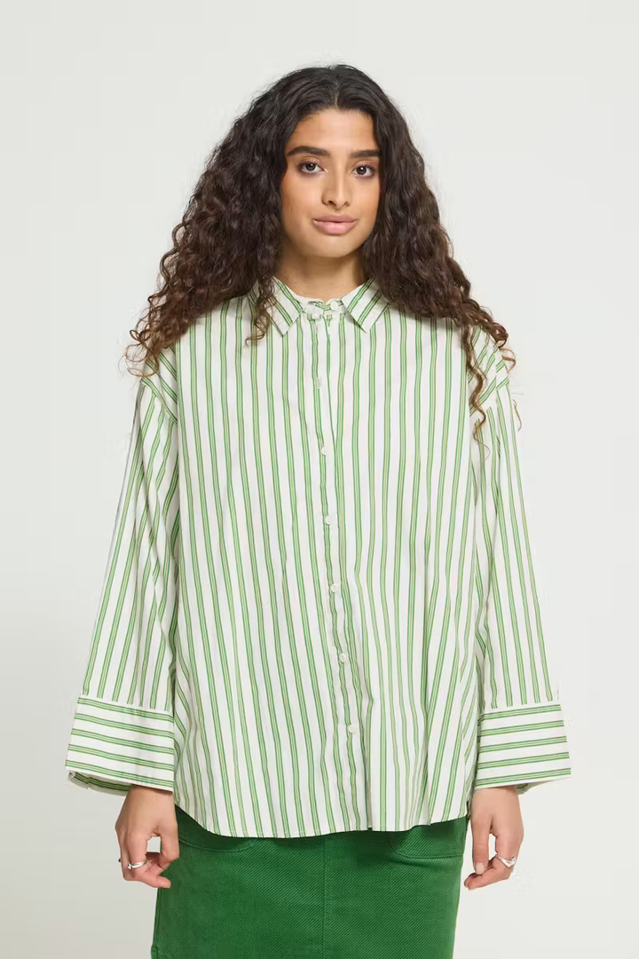 IHGILU Shirt Green & White Stripes