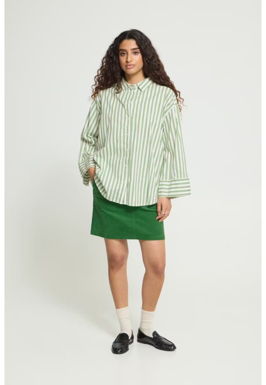 IHGILU Shirt Green & White Stripes