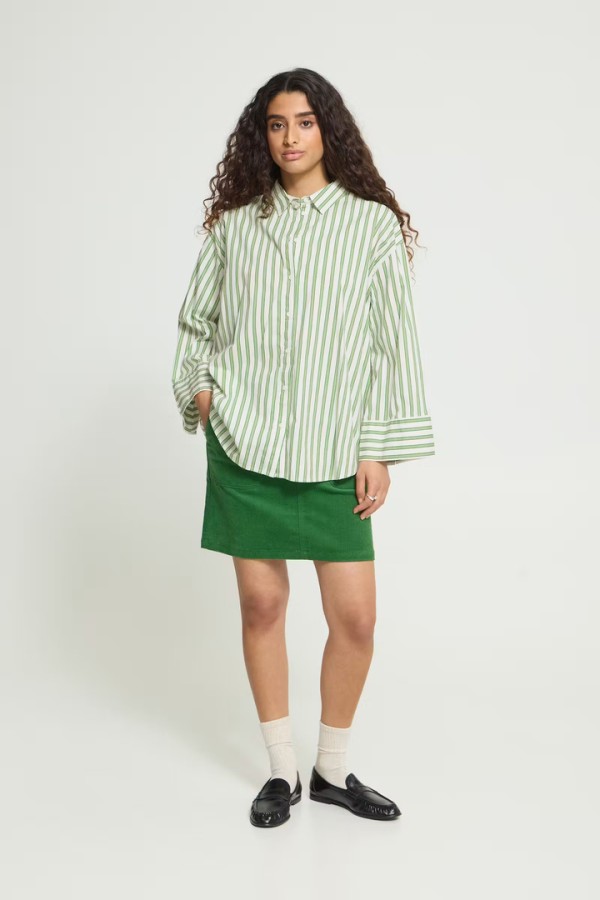 IHGILU Shirt Green & White Stripes